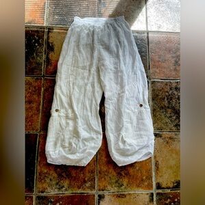 Gigi Moda 100% Linen White Casual Cropped Pants Size Medium
